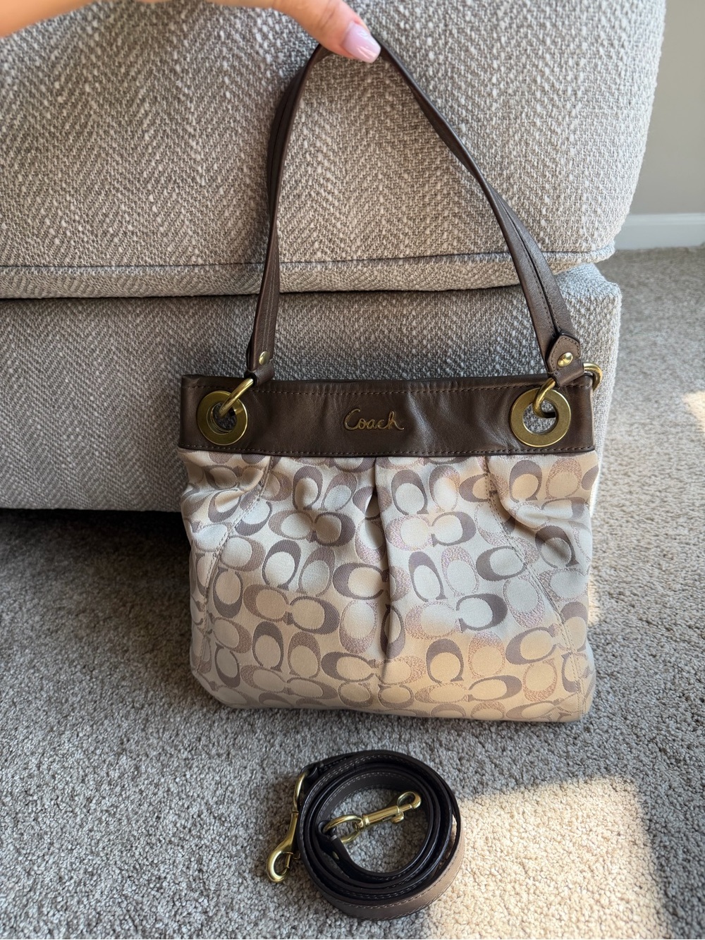 Vintage 2008 Coach Signature Pleated Shoulder Bag #12265 + Crossbody Strap